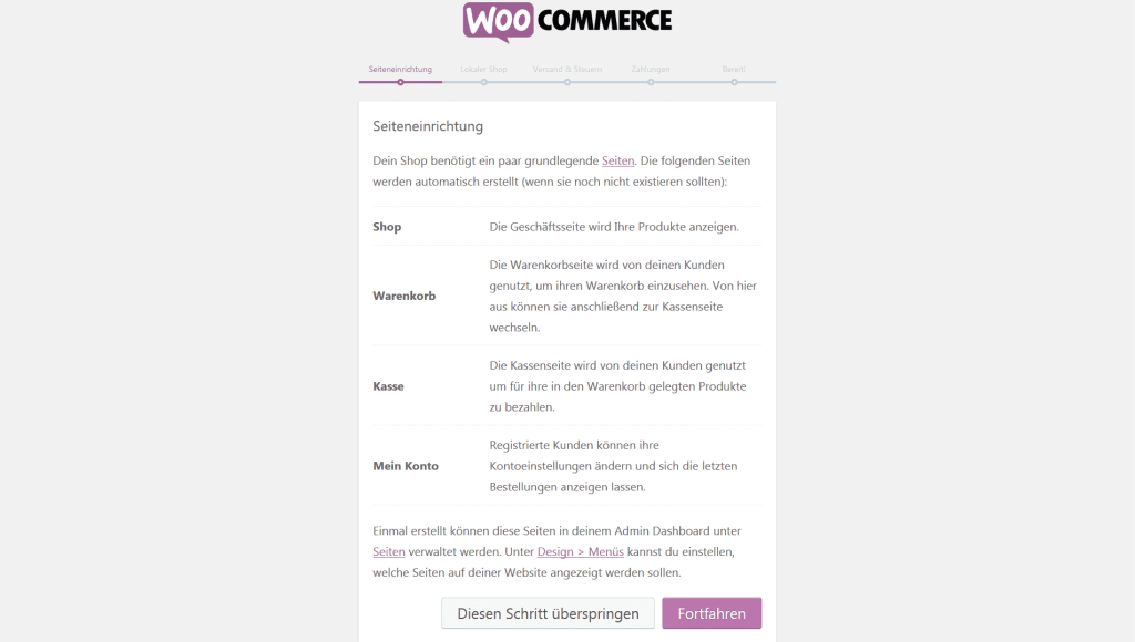 Der WooCommerce – Installations-Assistent